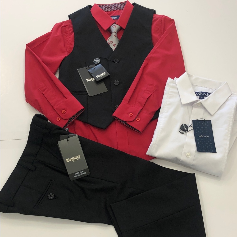 Boys Size 5 Formal Outfit Bundle | 2 Dress Shirts, Tie, Vest & Dress Pants NWT